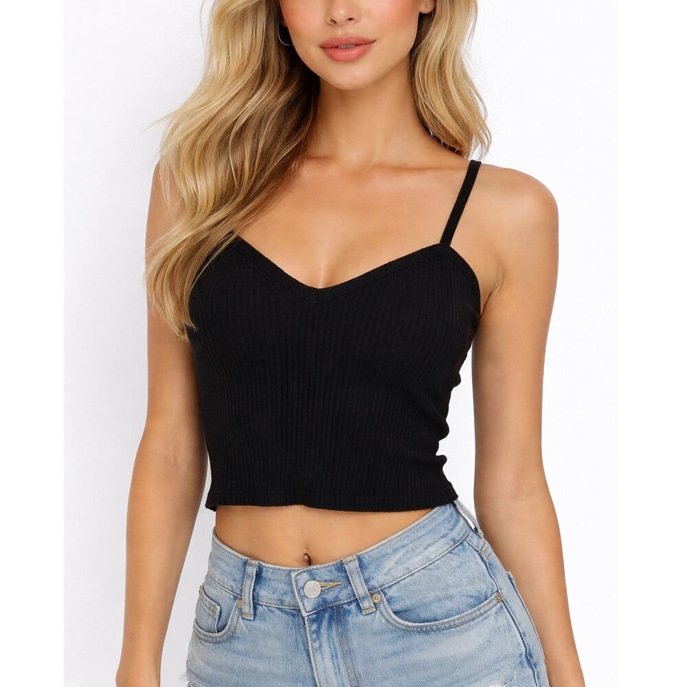 2/$30 Zara Ribbed Cropped Tank Top Black Size L